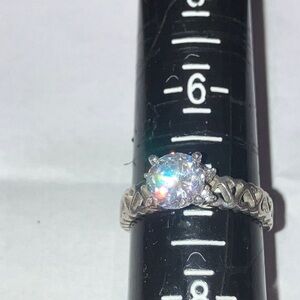 Stunning Sterling Silver Women's Ring with Hearts and Crystal Accent